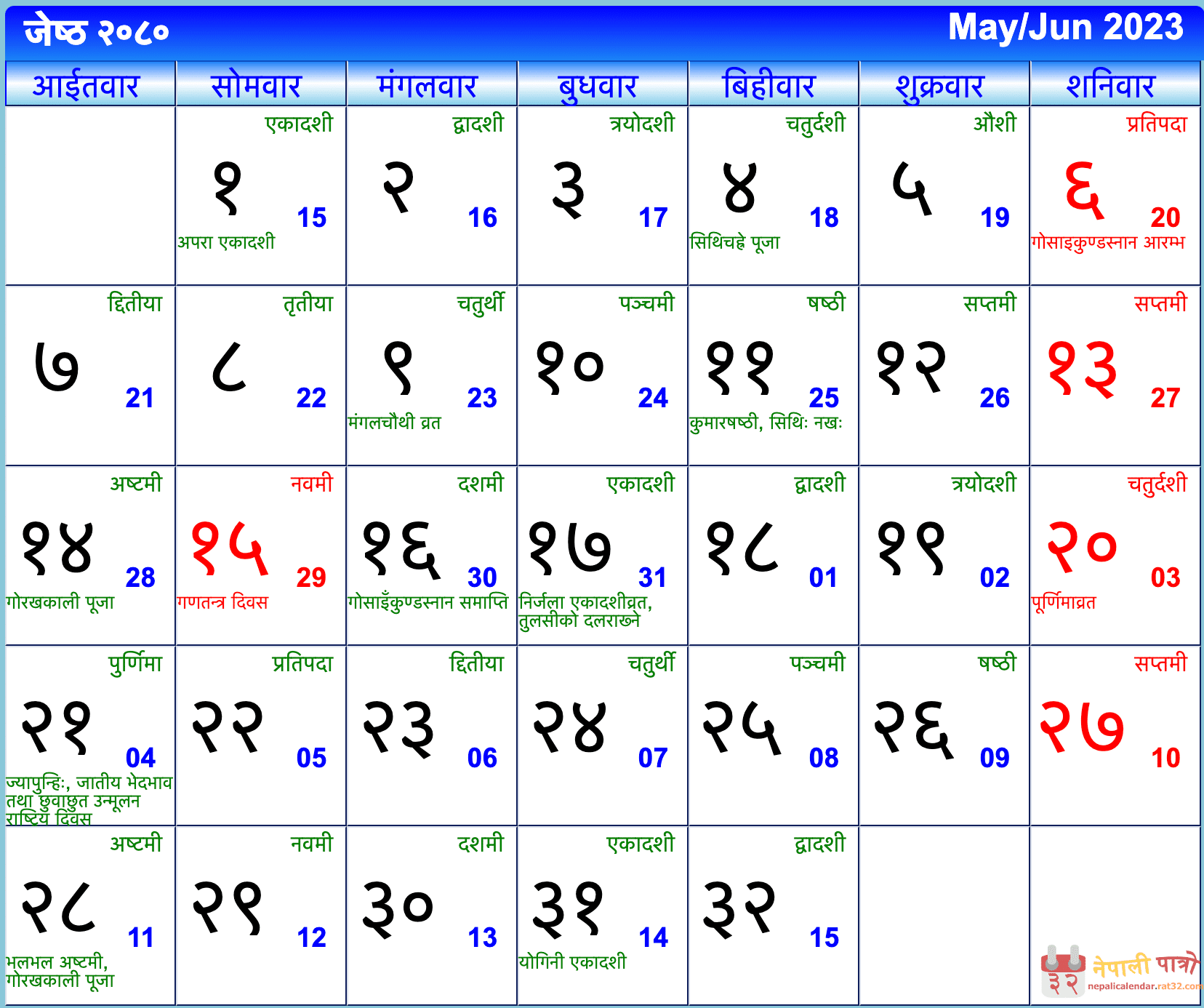 Nepali Patro - Nepali Calendar 2080 B.S.