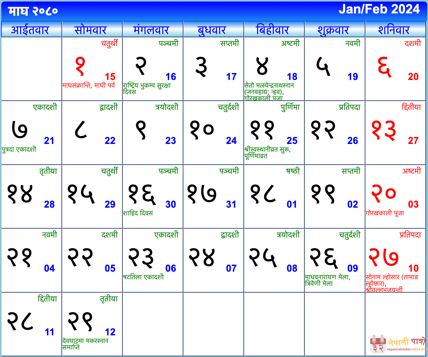 Nepali Patro - Nepali Calendar 2080 B.S.