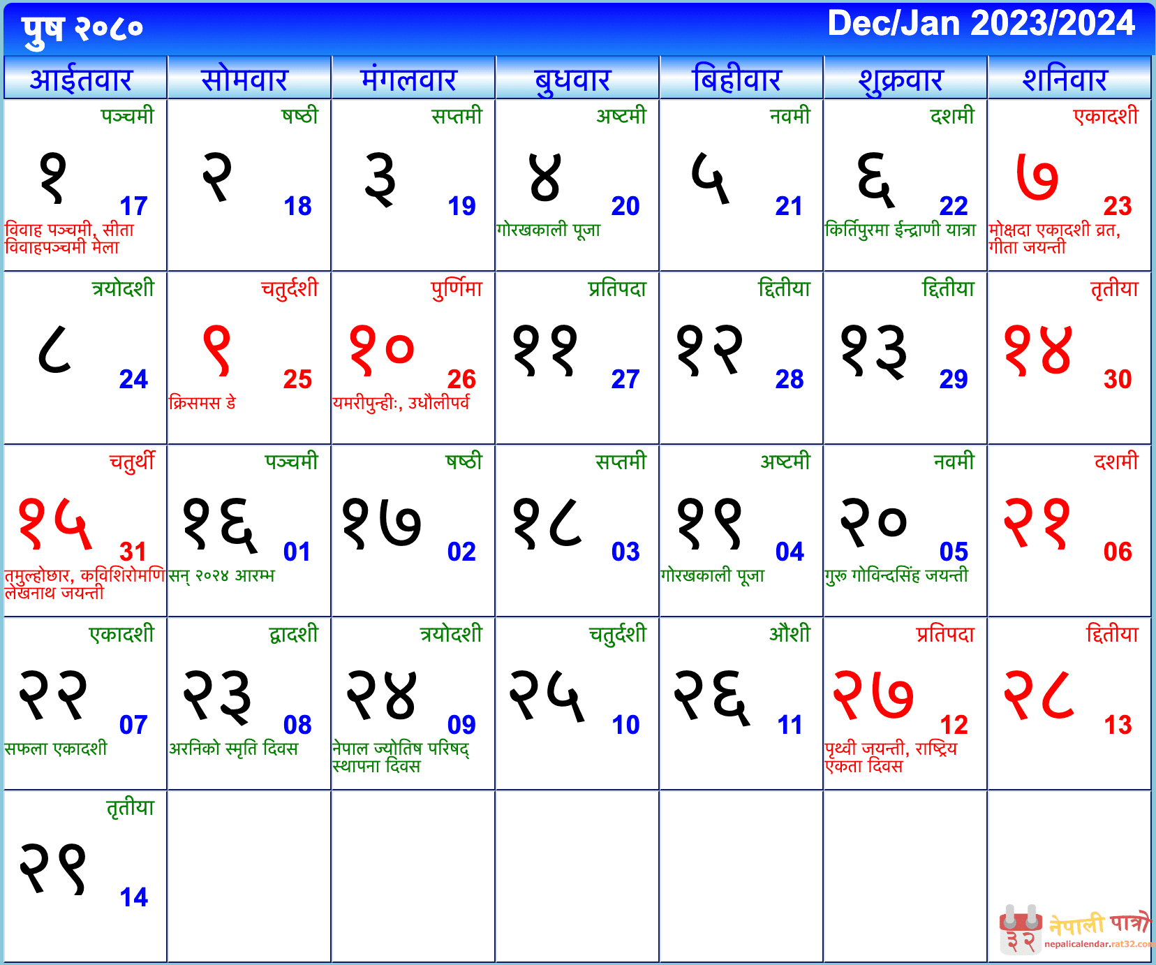 Nepali Patro - Nepali Calendar 2080 B.S.